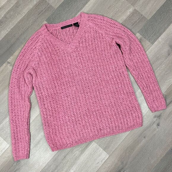 Preswick & Moore Loose Weave V-neck Sweater Rose Pink Small - Picture 12 of 13
